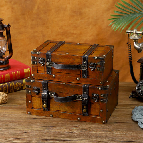 复古手提箱做旧木质收纳箱