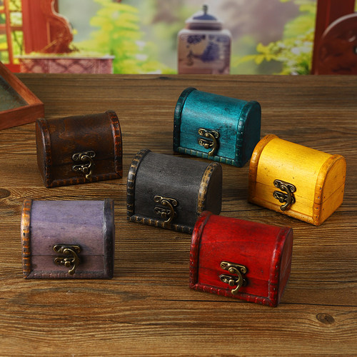 复古多色小木盒迷你宝箱道具