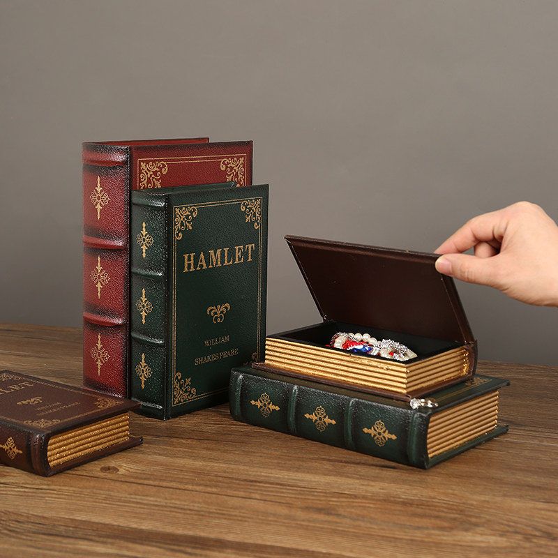 美式假书复古书本收纳盒储物木盒子收藏欧式仿真书籍模型装饰摆件