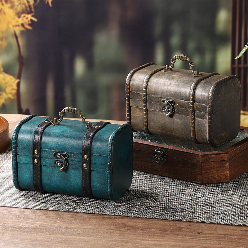 复古手提小箱子木质收纳盒