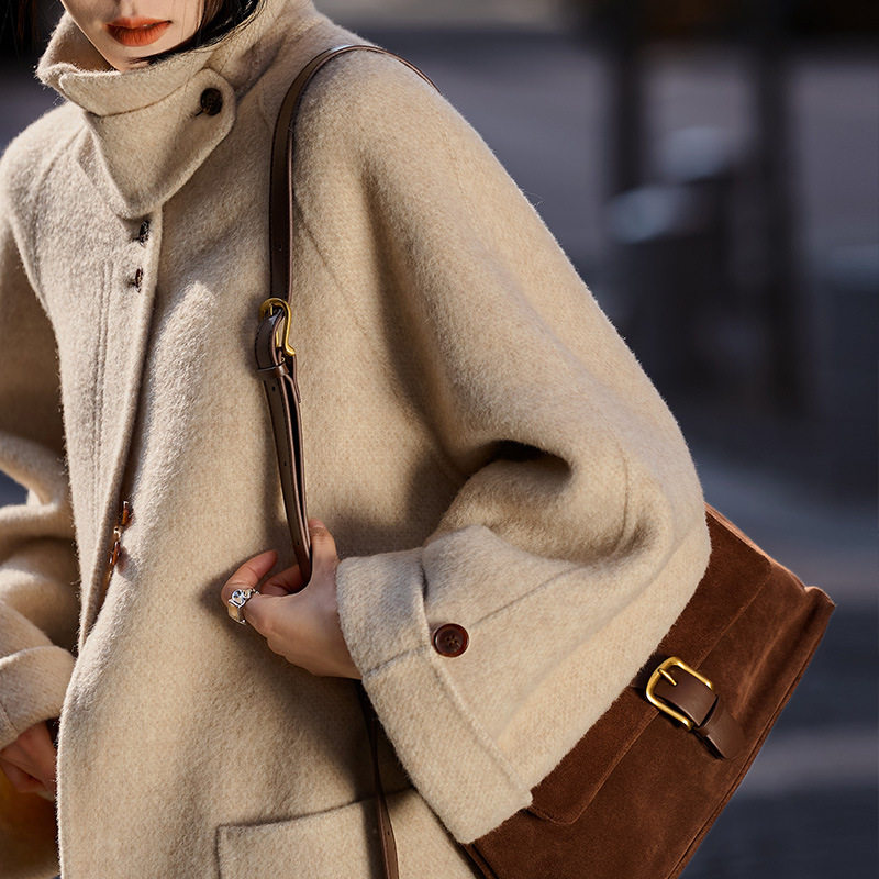 羊驼毛+绵羊毛细支双面呢外套 高端加厚2025秋冬新款呢子大衣女装