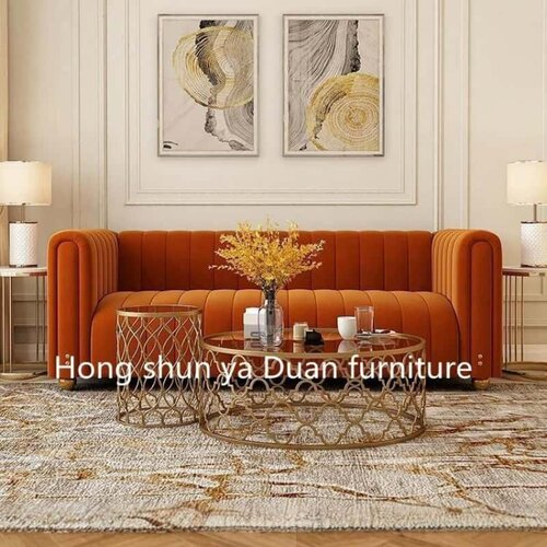 北欧简约墨绿色沙发客厅小户型意式轻奢橙色布艺丝绒创意直排沙发