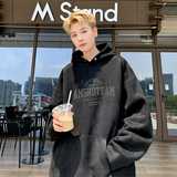 现货400克重磅港风宽松大码板型麂皮绒连帽烧花卫衣JP58-P55特，男装卫衣，电商A456（原C415）