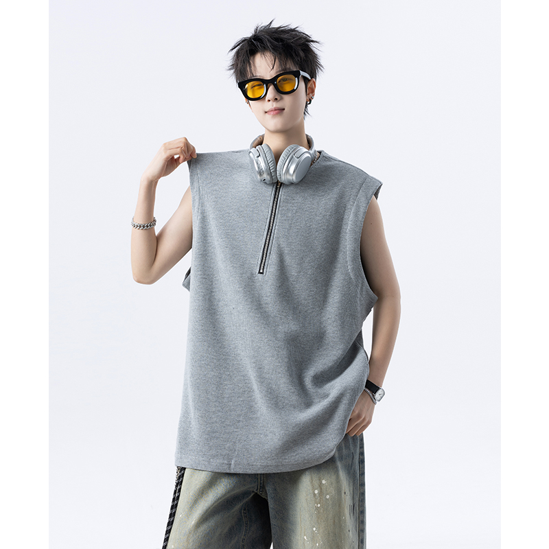 280克美式半拉链背心男韩版宽松无袖t恤休闲上衣A456-B36-P20特，男装背心/马甲，电商A456（原C415）