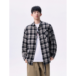 现货主推CY12-P33特长袖格子衬衫男潮牌潮流宽松韩版衬衣外套a图片