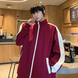 直播秋冬美式潮牌重磅双拉链外套卫衣宽松酒红夹克A432-WY99-P65，男装夹克，电商A456（原C415）