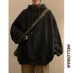 银狐绒卫衣男士手绘连帽ins潮牌上衣外套B333-1-WY929-P60加绒70，女装短外套，电商A456（原C415）