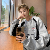 现货360克重磅港风美式复古插肩袖拼接ins卫衣外套灰WY96-P50特，女装短外套，电商A456（原C415）