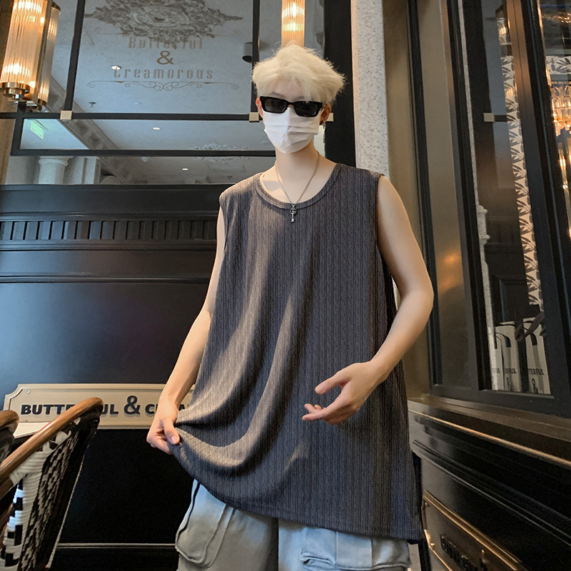 B35特P22控39肌理冰感潮牌无袖背心男夏季宽松运动坎肩美式t恤,男装背心/马甲,电商A456（原C415）
