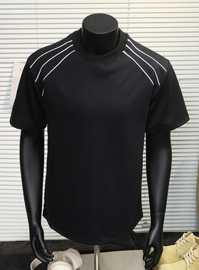 现280克重夏季T恤男宽松潮流三条杠短袖上衣A456-T908-P23黑