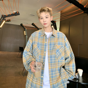 现货 格子衬衫男学生大码宽松潮牌工装衬衣外套CY01特P30控58图片