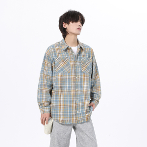 现货W件格子衬衫男学生大码宽松潮牌工装衬衣外套红CY01控58