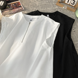280克净版美式半拉链背心男韩版宽松无袖t恤A456-B36-P23特价图片