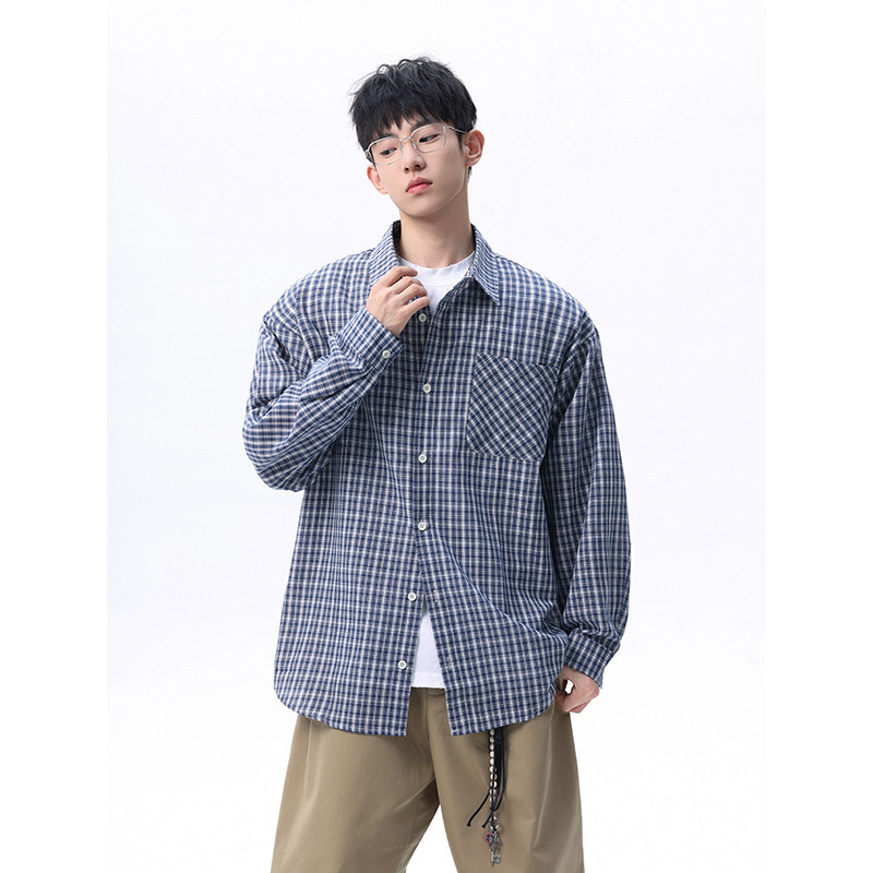 现货主推CY13-P30特长袖格子衬衫男潮牌潮流宽松韩版衬衣外套b,男装衬衫,电商A456（原C415）