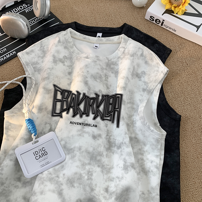 ZRB113-P22控38潮牌扎染无袖背心男夏季宽松运动坎肩美式t恤b，男装背心/马甲，电商A456（原C415）