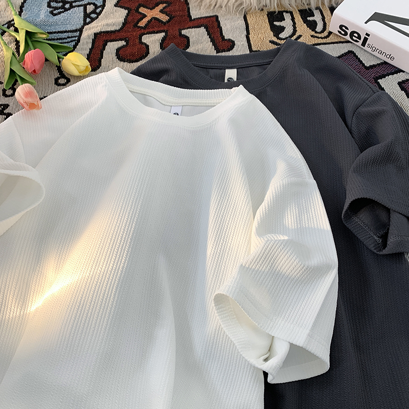 现货得物亨利领坑条肌理感夏季T恤男宽松潮流圆领A456-T65-P17特