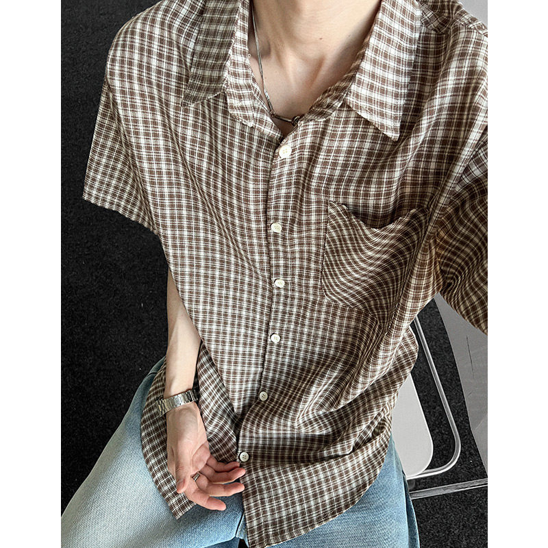 主推CY06-P28控49现货夏季短袖格子衬衫男潮牌潮流中性衬衣F,男装T恤,电商A456（原C415）