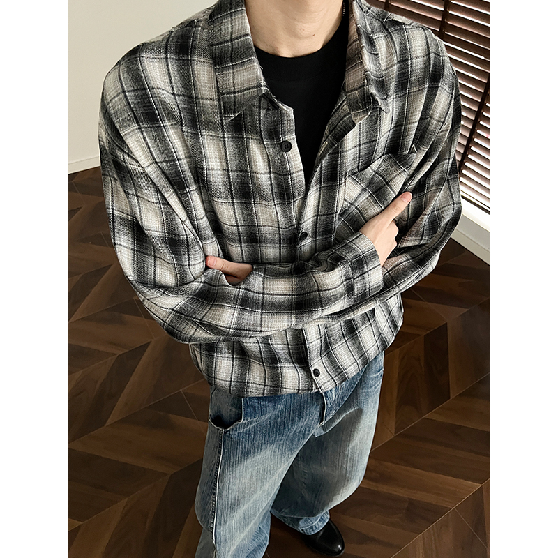 现货主推CY11-P33长袖格子衬衫男潮牌潮流宽松韩版衬衣外套a，男装衬衫，电商A456（原C415）