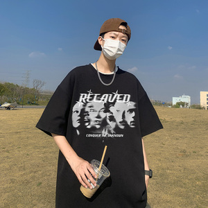 T80-P20特 欧美高街重磅个性短袖T恤男夏季宽松嘻哈潮牌美式上衣图片