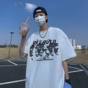 T80-P20特 欧美高街重磅个性短袖T恤男夏季宽松嘻哈潮牌美式上衣图片