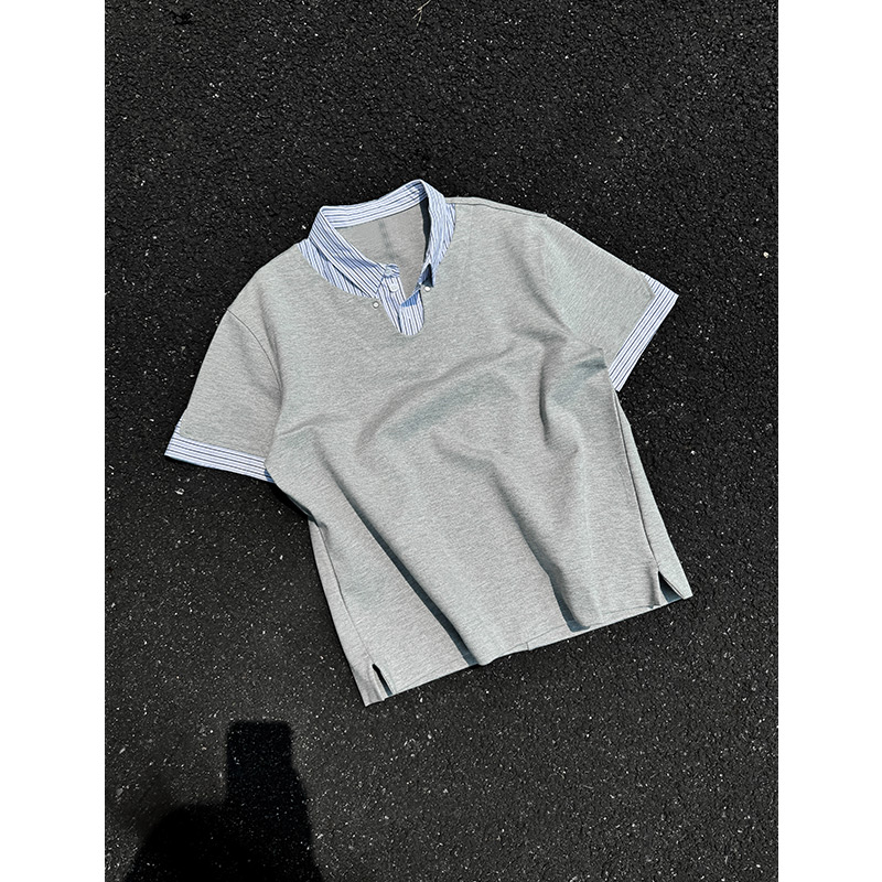 A456-T918-P40主推280克重亨利夏季T恤宽松潮流假两件POLO短袖c，男装T恤，电商A456（原C415）