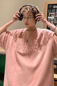 JPT02-P28控49 美式字母钢印重磅短袖t恤男夏季潮牌麂皮绒图片