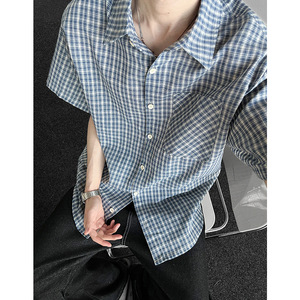 主推现货夏季短袖格子衬衫男潮牌潮流中性衬衣CY06-P28控49图片