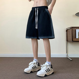 DK927-P33特49手绘直喷美式短裤夏季宽松潮牌运动休闲五分裤黑，男装牛仔裤，电商A456（原C415）