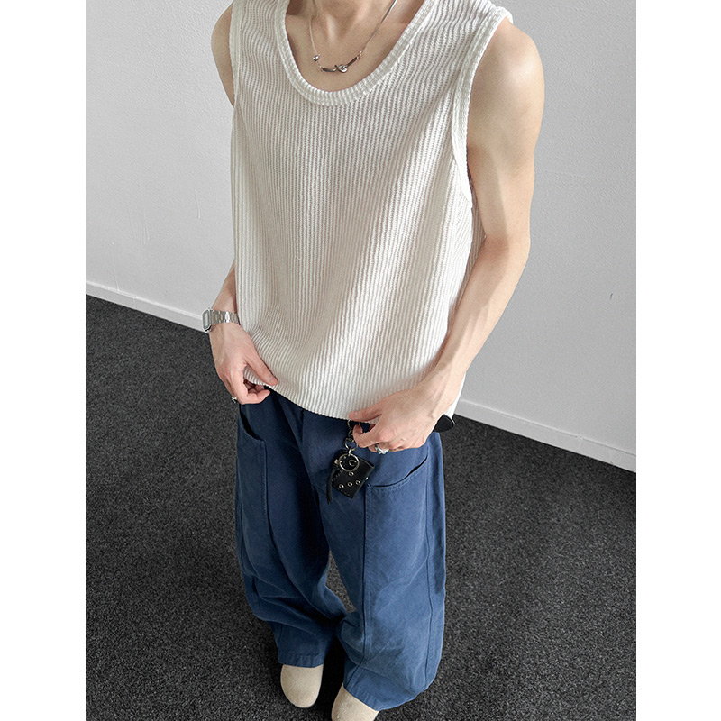 现货B55特P25控45慵懒风肌理感针织潮牌无袖背心男宽松坎肩t恤B，男装背心/马甲，电商A456（原C415）