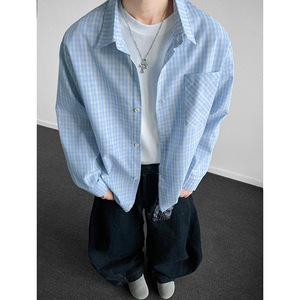 主推CY13-P30特现货秋季长袖格子衬衫男潮牌潮流宽松韩版衬衣w,男装衬衫,电商A456（原C415）