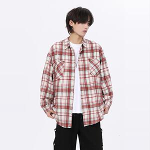 现货W件格子衬衫男学生大码宽松潮牌工装衬衣外套黄CY01控58图片