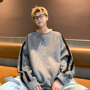 现货二开420高克重磅麂皮绒圆领情侣卫衣男外套JP88-P32深灰图片