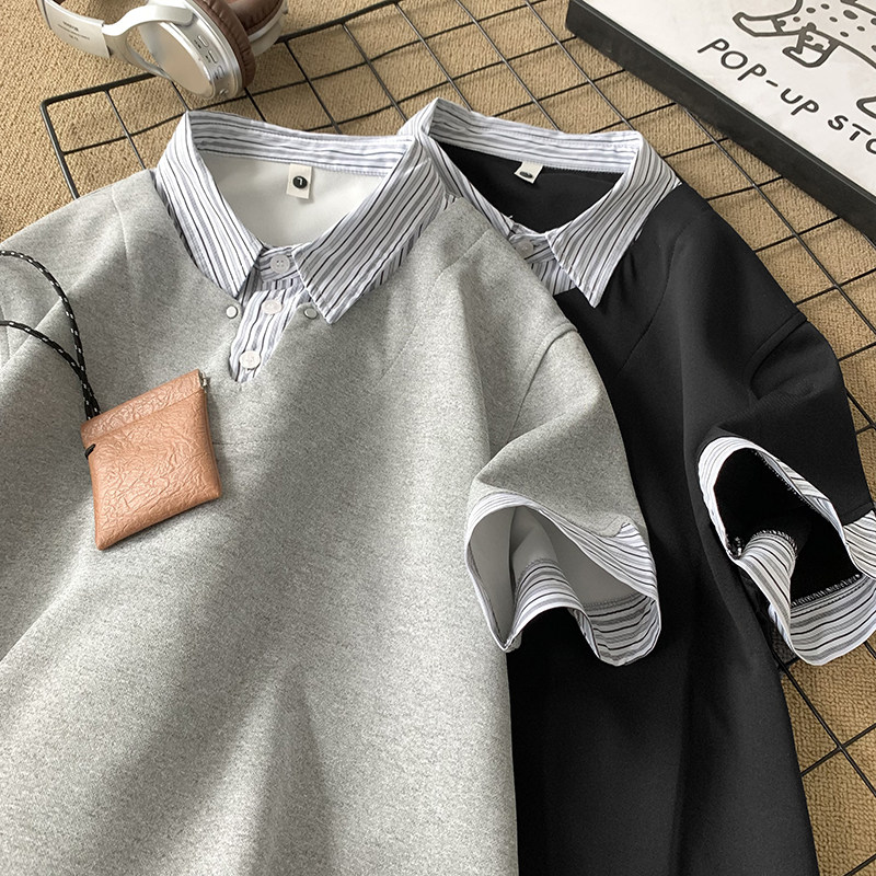 A456-T918-P40主推280克重亨利夏季T恤宽松潮流假两件POLO短袖z,男装T恤,电商A456（原C415）