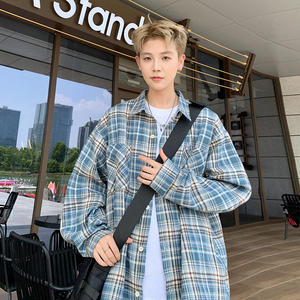 現(xiàn)貨 格子襯衫男學(xué)生大碼寬松潮牌工裝襯衣外套CY01特P30控58圖片