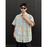 短袖格子衬衫男大码潮牌潮流双口袋工装衬衣A456-CY05-P27特黑色，男装衬衫，电商A456（原C415）