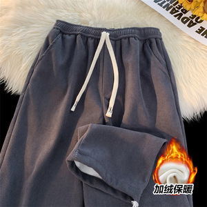 现货毛毯欧绵绒加绒抽绳潮牌宽松大码长裤A456-K833-P35加绒40图片