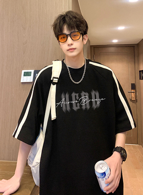 T569-P40新款重磅280克重潮牌ins潮流复古插肩袖t恤男短袖A456嘿