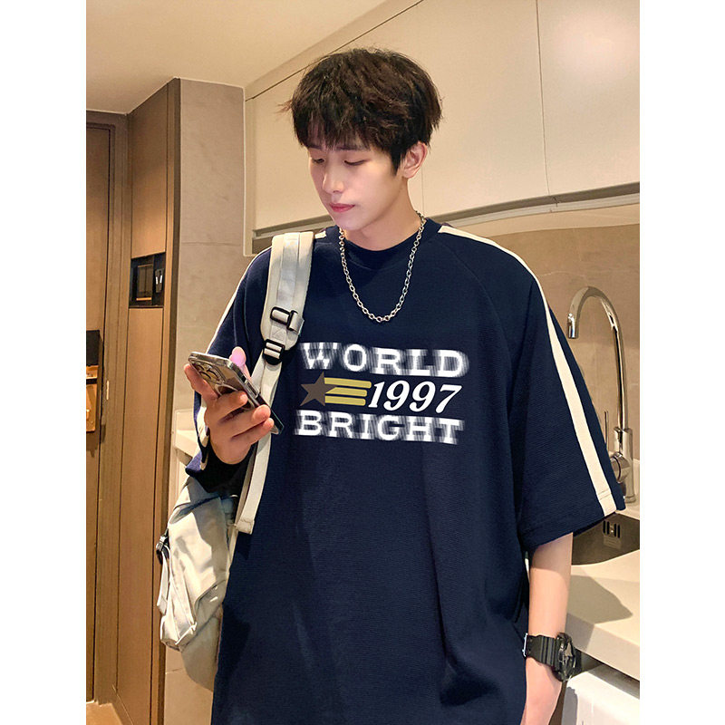现货重磅280克潮牌ins潮流复古插肩袖t恤男短袖T825-P40控58藏蓝,男装T恤,电商A456（原C415）