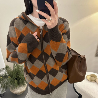 高级感加厚连帽拉链毛衣针织