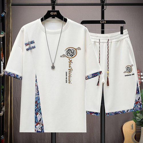 新中式中国风短袖夏季一整套休闲运动套装男生搭配两件套短裤一套