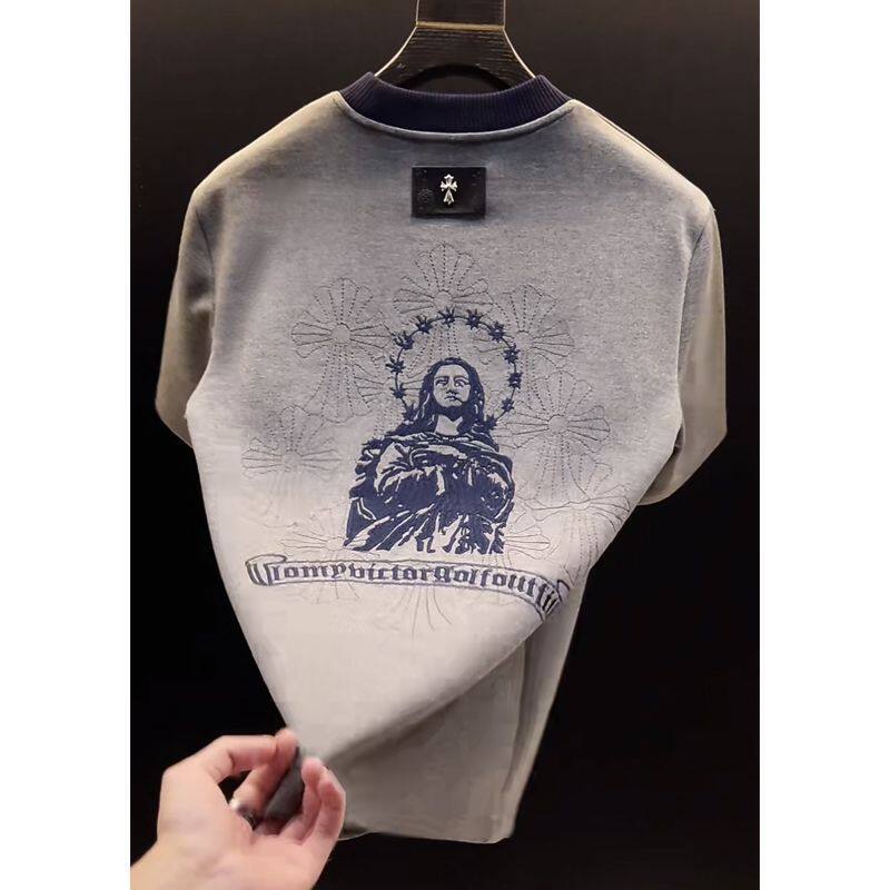 设计圆领高级重工刺绣图案拼色痞帅轻奢男女T恤薄款2026年