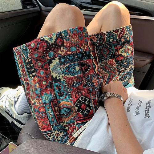 民族风编织短裤男款夏季印花设计感五分裤子vintage休闲沙滩裤衩