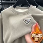 潮流加绒保暖加厚刺绣打底衫 卫衣宽松上衣男士 套头圆领长袖 秋冬季