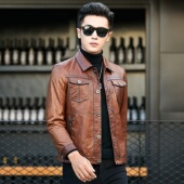 海宁真皮皮衣男装 机车潮流夹克短款 外套上衣皮夹克头层羊皮油蜡皮