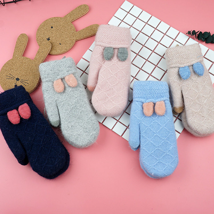 推荐潮流冬季新款兔毛女士包指连指盛琦时尚加绒加厚休闲保暖手套