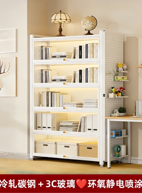 钢制书柜玻璃上翻门手办展示柜家用多层落地防尘收纳柜铁艺储物柜