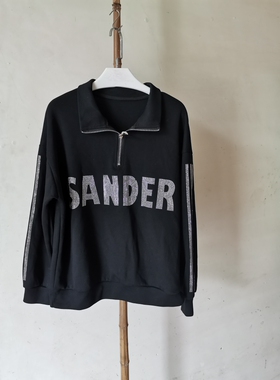 2024春季套头黑色亮珠女款翻领卫衣