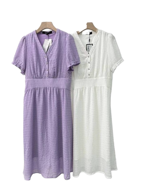 华H22023气质纯色优雅通勤2023年夏季中长连衣裙XL11325