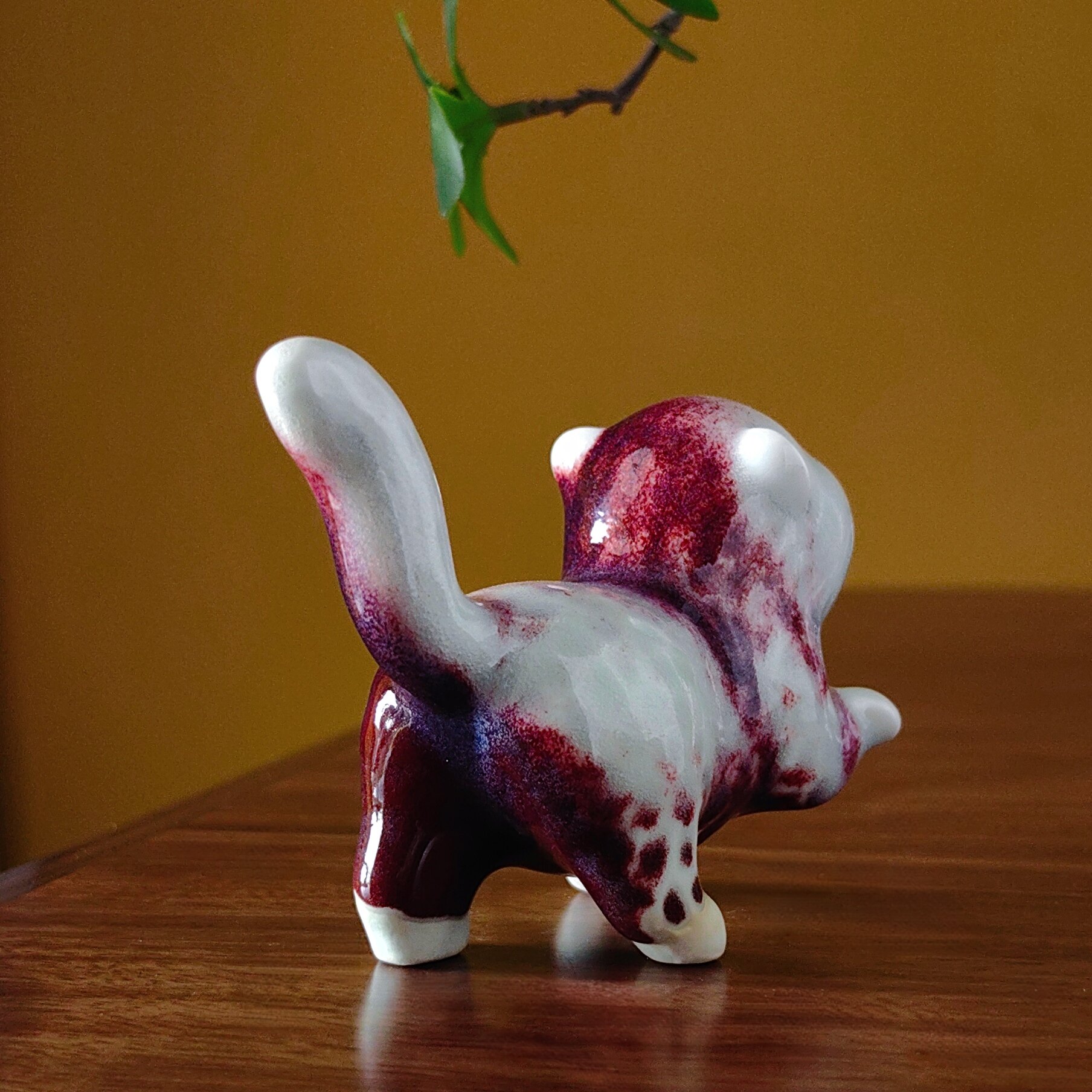 神垕镇非遗古法钧瓷茶宠红色猫咪茶玩窑47号釉钧窑瓷器摆件喵星人