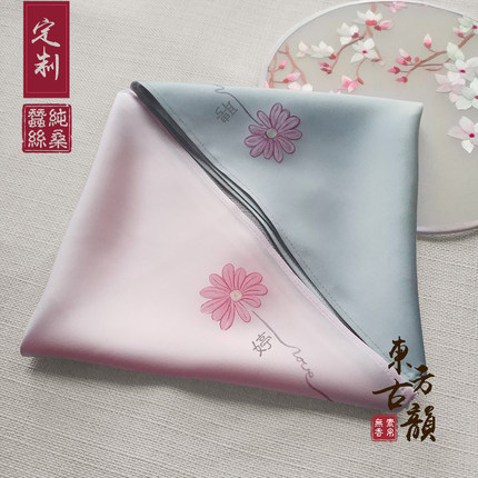 素帛无香SUBERSILK 桑蚕真丝私人订制手绘中国古风吸汗方巾小手帕
